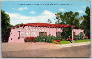 San Diego California 1940s Postcard Ramona's Marriage Place Old Town