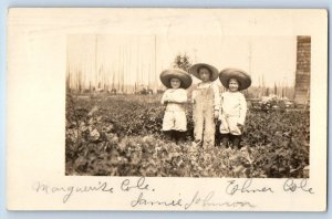 1913 Childrens With Straw Hat Scene Field Arlington WA RPPC Photo Postcard