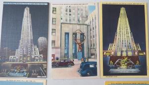 ROCKEFELLER CENTER & R.C.A. BUILDING 1940'S NEW YORK LOT OF 6 VINTAGE POSTCARDS