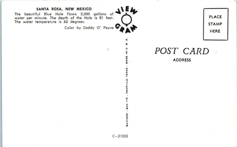 SANTA ROSA, NM New Mexico The  BLUE  HOLE  3000 gpm  c1950s Postcard