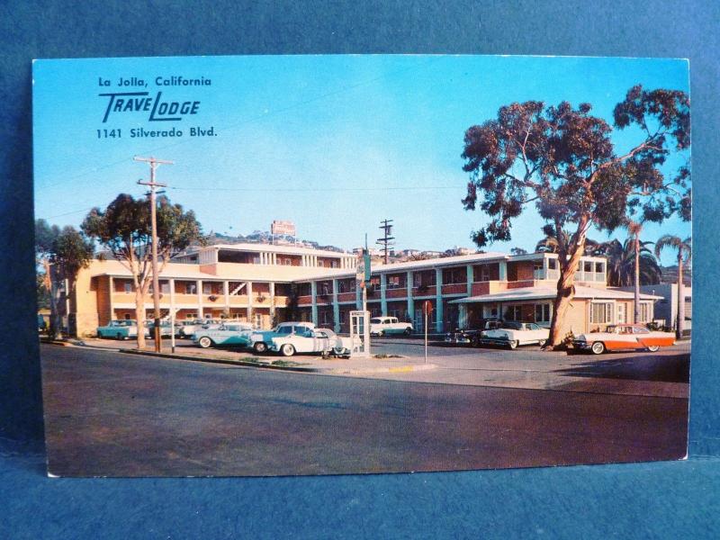 Postcard CA La Jolla 1950's Travelodge Old Cars Now The Village Lodge