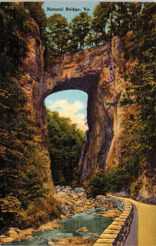 Natural Bridge Arch VA Virginia Linen Postcard VTG UNP Asheville Vintage Unused 