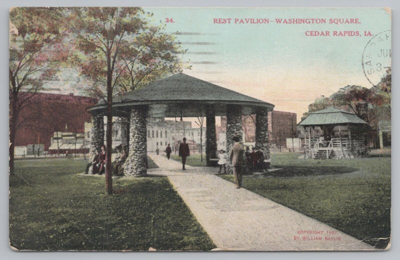 Cedar Rapids Iowa~Rest Pavilion~Washington Square~Vintage Postcard