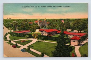 Sutter's Fort St Francis Church Sacramento California CA UNP Linen Postcard E16
