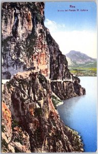 Riva Strada Del Ponale II Galleria Italy Cliff Ocean View Postcard