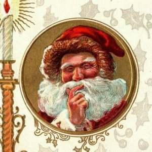 Vintage 1917 Christmas Postcard Portrait of Santa Xmas Candlestick Nice Card