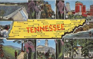 Tennessee State Map Postcard~8 Scenes w Info on Back-Ropers Rock-Memphis Skyline