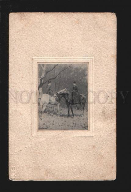 076393 RIDERS Lady on HORSES by WRIGHT vintage PC