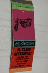 El Taxco Restaurant Corpus Christi Texas Matador Bull 20 Strike Matchbook Cover