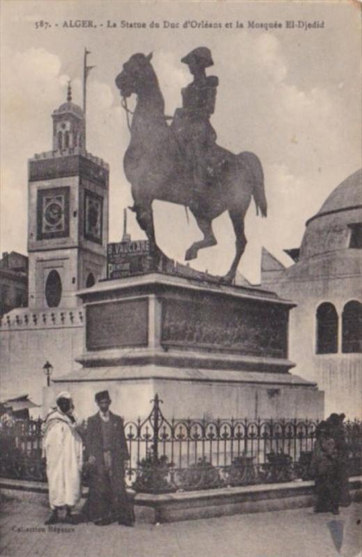 Algeria Algiers La Statue du Duc d'Orleans et la Mosquee El-Djedid