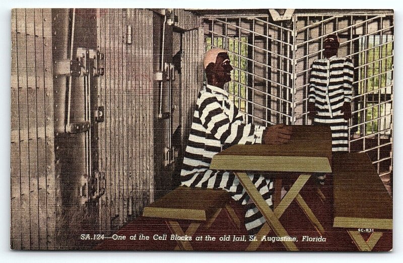 1956 ST AUGUSTINE FLORIDA CELL BLOCKS AT THE OLD JAIL LINEN POSTCARD P2682