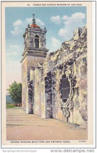 Texas San Antonio Tower And Carved Window Of San Jose Second Mission Built 1718