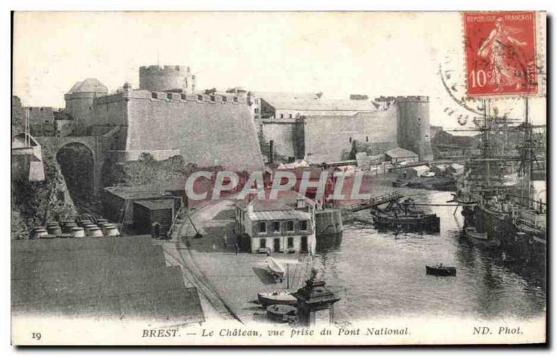 Old Postcard Brest Le Chateau Vue Prize Du Pont National Charter