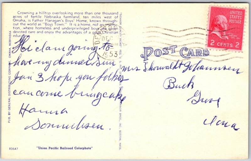 1953 Pylon Entrance to Father Flanagan's Boy's Home Boys Town Nebraska Postcard