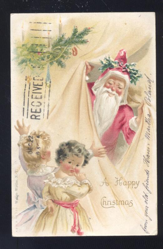 VICTORIAN SANTA CLAUS PINK ROBE A HAPPY CHRISTMAS CHEHALLIS VINTAGE POSTCARD