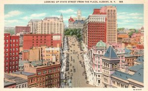 Vintage Postcard 1920's Looking Up State Street From The Plaza Albany New York