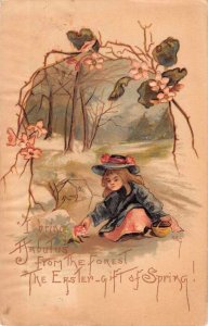 Easter Greetings Girl with Flower HBG Postcard AA10570