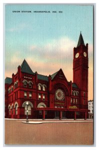 Union Railroad Station Building Indianapolis Indiana IN  UNP Linen Postcard S10