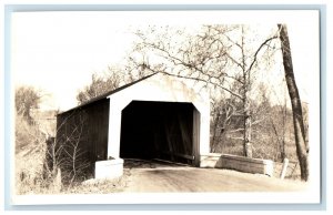 c1940's Attica Indiana IN, Pine Creek Covered Bridge RPPC Photo Vintage Postcard 