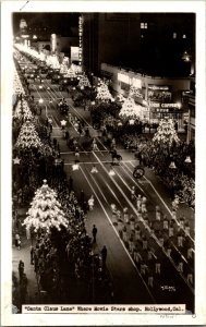 RPPC Aerial View, Santa Claus Lane Parade Hollywood CA Vintage Postcard L76
