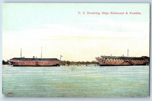 Germany Postcard US Receiving Ships Richmond & Franklin c1910 Antique Unposted