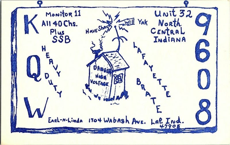 QSL Radio Card From Lafayette Indiana KQW 9608 