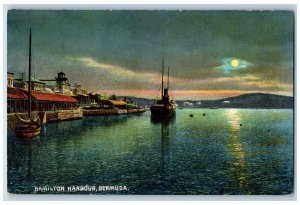 Bermuda Postcard Night Scene on Hamilton Harbour c1910 Antique Unposted