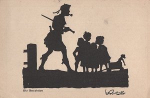 Die Attraktion Silhouette German Pipe Smoking Man In Skirt Old Postcard