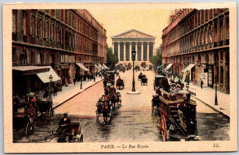 Paris - La Rue De Royale France Horse-Drawn Carriage Street View Postcard