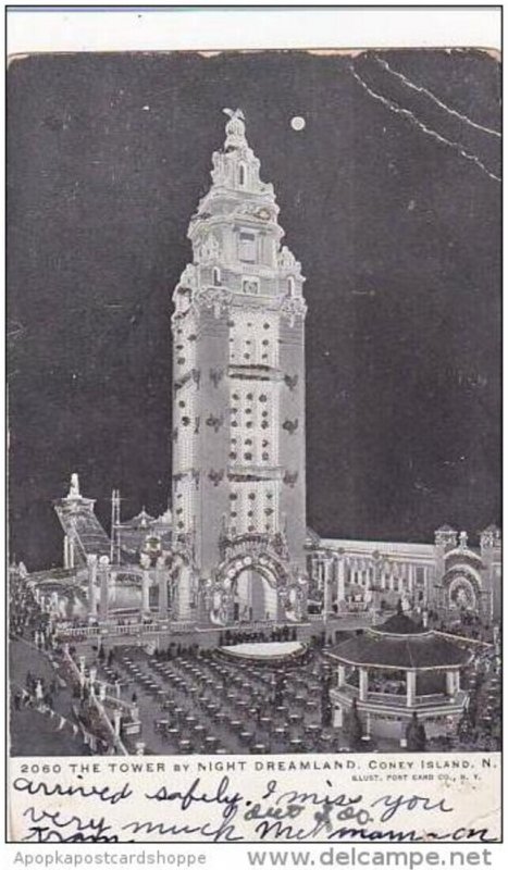 New York Coney Island Tower By Night At Dreamland 1905