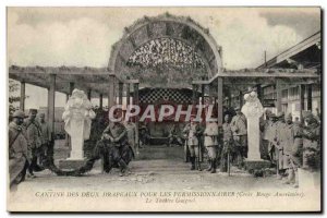 Old Postcard Army Canteen two flags for the American Red Cross on leave the t...