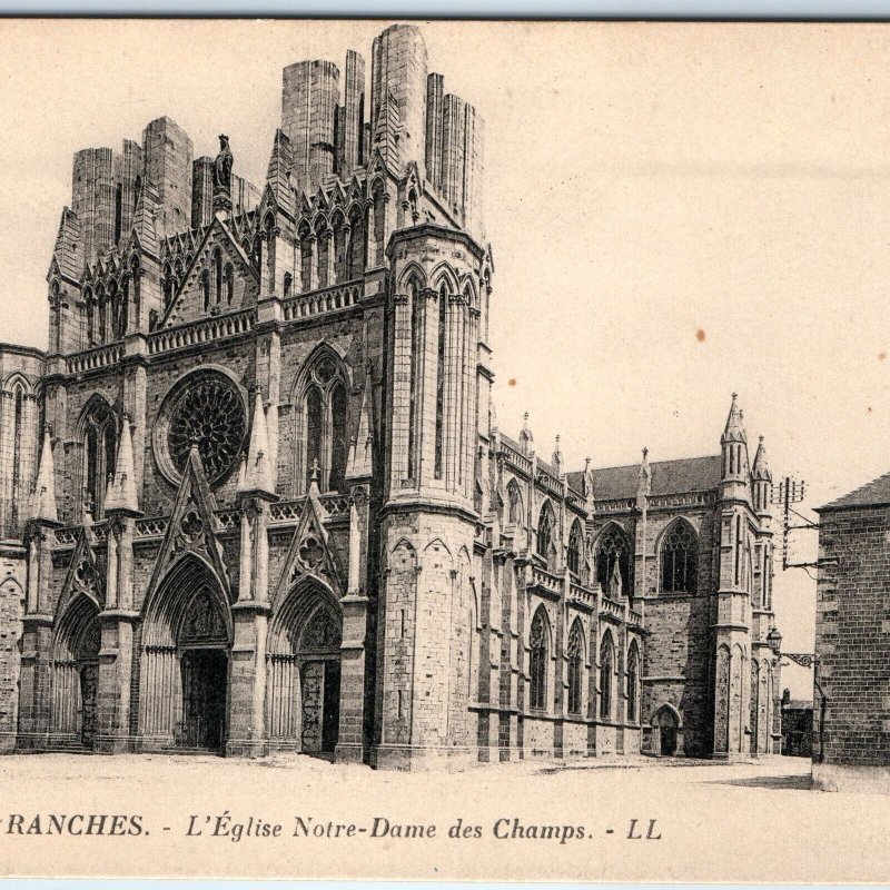 c1910s Avranches, France Notre Dame des Champs Gothic Cathedral Spires Arch A352