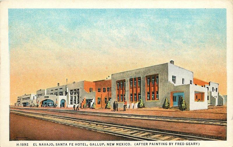 1920s Fred Harvey Postcard; El Navajo Santa Fe Hotel, Gallup NM McKinley County 