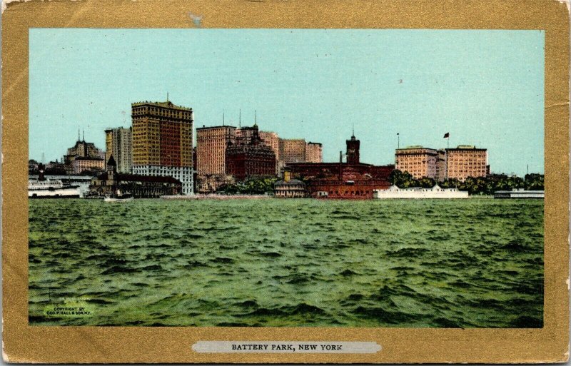 Vtg New York City NY Battery Park from Hudson River Gold Border 1905 Postcard 