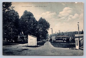 J87/ Kent Ravenna Ohio Postcard c1910 Lake Brady Main Entrance Trolley 1448