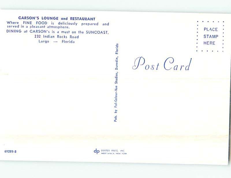 Unused Pre-1980 CARSON'S LOUNGE RESTAURANT Largo Florida FL hs4538