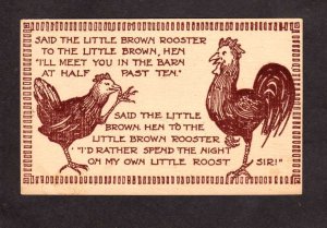 Comic Chicken Little Brown Rooster Said to Hen Spend the Night Postcard Farming