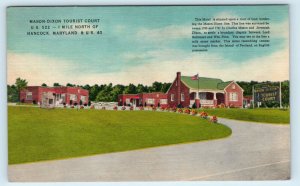 HANCOCK, MD Maryland ~ MASON-DIXON Tourist Court c1940s Roadside  Linen Postcard