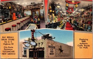 Linen Postcard Elk Recall Drug Store U.S. Highway 54 Tucumcari, New Mexico~4049