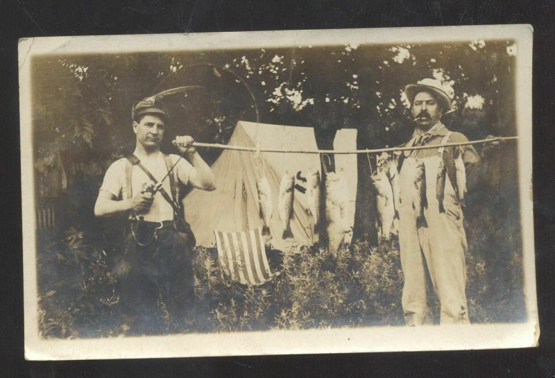 RPPC DEL RIO TEXAS SMALL MOUTH BASS FISHING CATCH 1908 REAL PHOTO POSTCARD