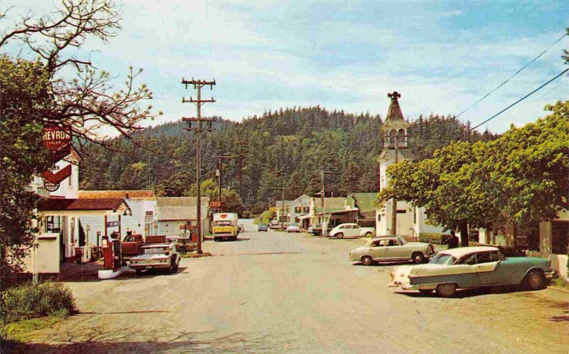 Street Scene Gas Pumps Eastsound Washington 1960s postcard