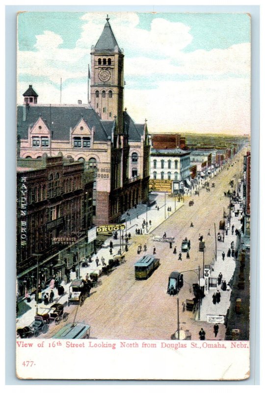 1910 View of 16th Street Looking North from Douglas St. Omaha NE Postcard 