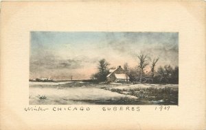 1909 Hand-Colored Postcard; Winter, Chicago IL Suburbs, Lambin & Co. Series 27