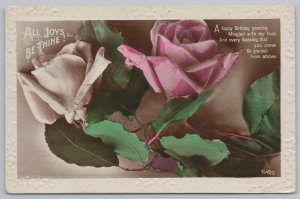 All Joys Be Thine~Pink & White Roses On Thorn Vine~Serie 1649/5~PM 1922 Postcard