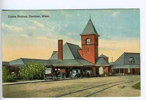 Gardner MA Depot Train Railroad Station Postcard