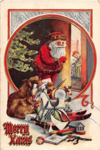 F97/ Santa Claus Christmas Postcard c1910 Toys Tree Child Bed 25