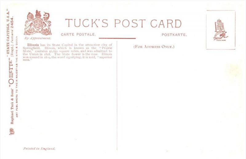 Illinois Springfield ,  The  Illinois  State Capitol ,  Tuck 2454