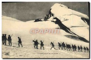 Old Postcard Militaria Alpine Hunters on a glacier