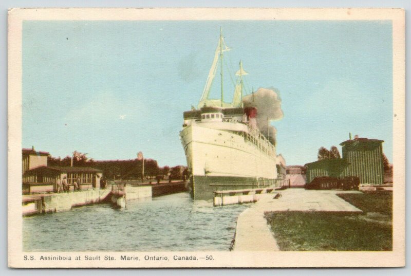 Ontario Canada~Sault Ste. Marie~SS Assiniboia~Burned and Sank 1967~1946 Postcard 