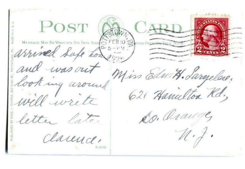 Postcard Hospital Pottstown PA 1926